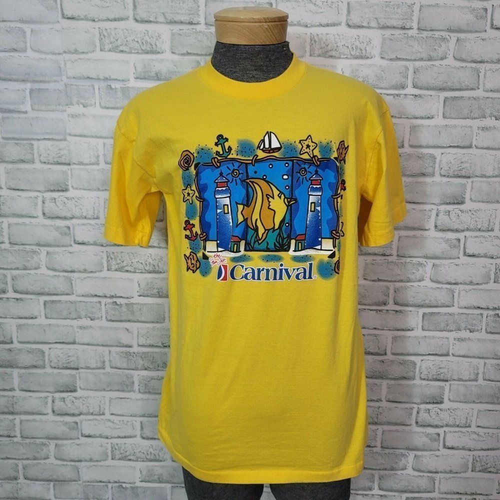 Vintage Carnival Cruise Line XL Single Stitch Lighthouse Beach Ocean Graphic Tee